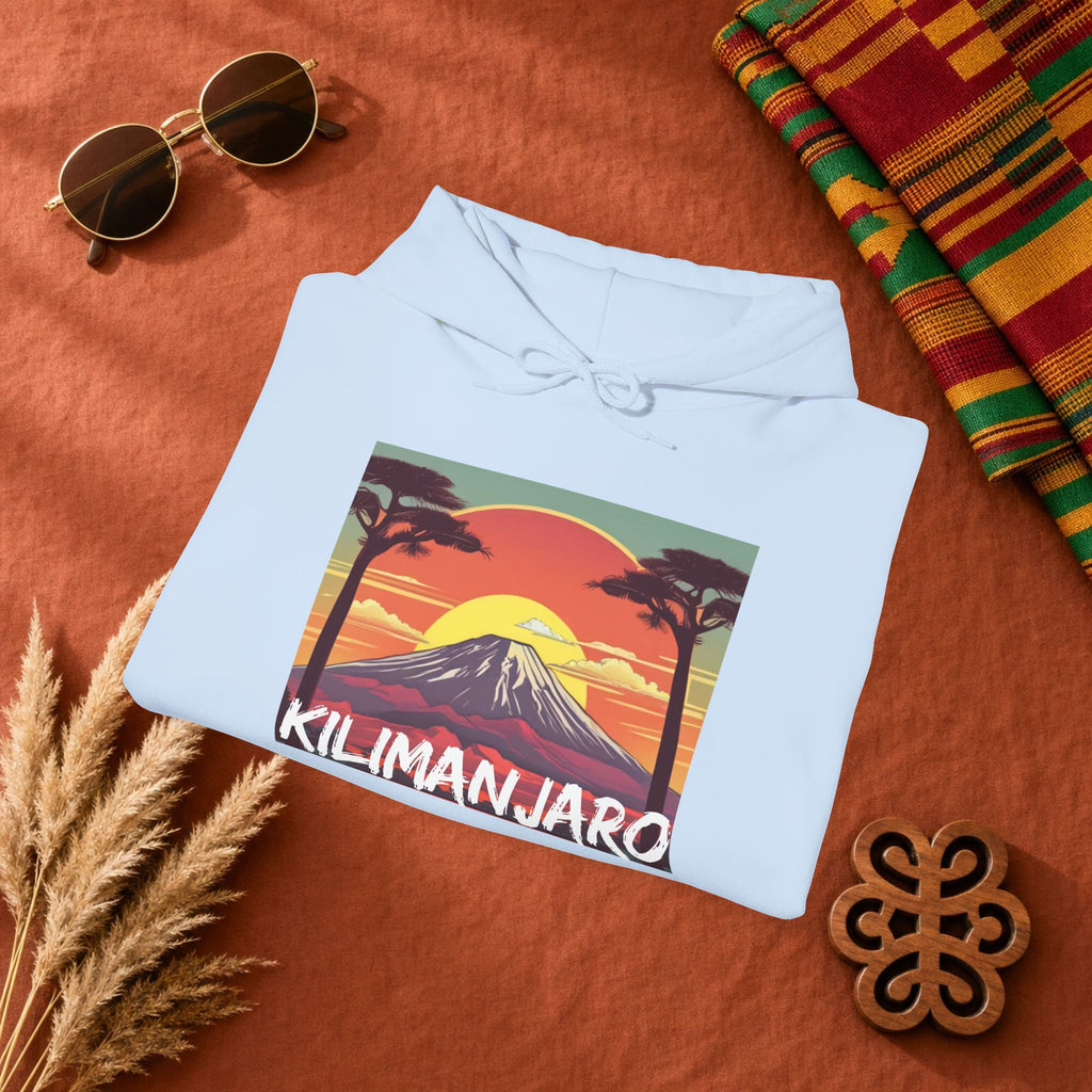 Kilimanjaro Graphic Hoodie — Retro Sunset Mountain Travel Sweatshirt