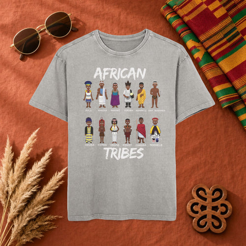 African Tribes Graphic Tee — Men’s Acid Wash Oversized T-Shirt