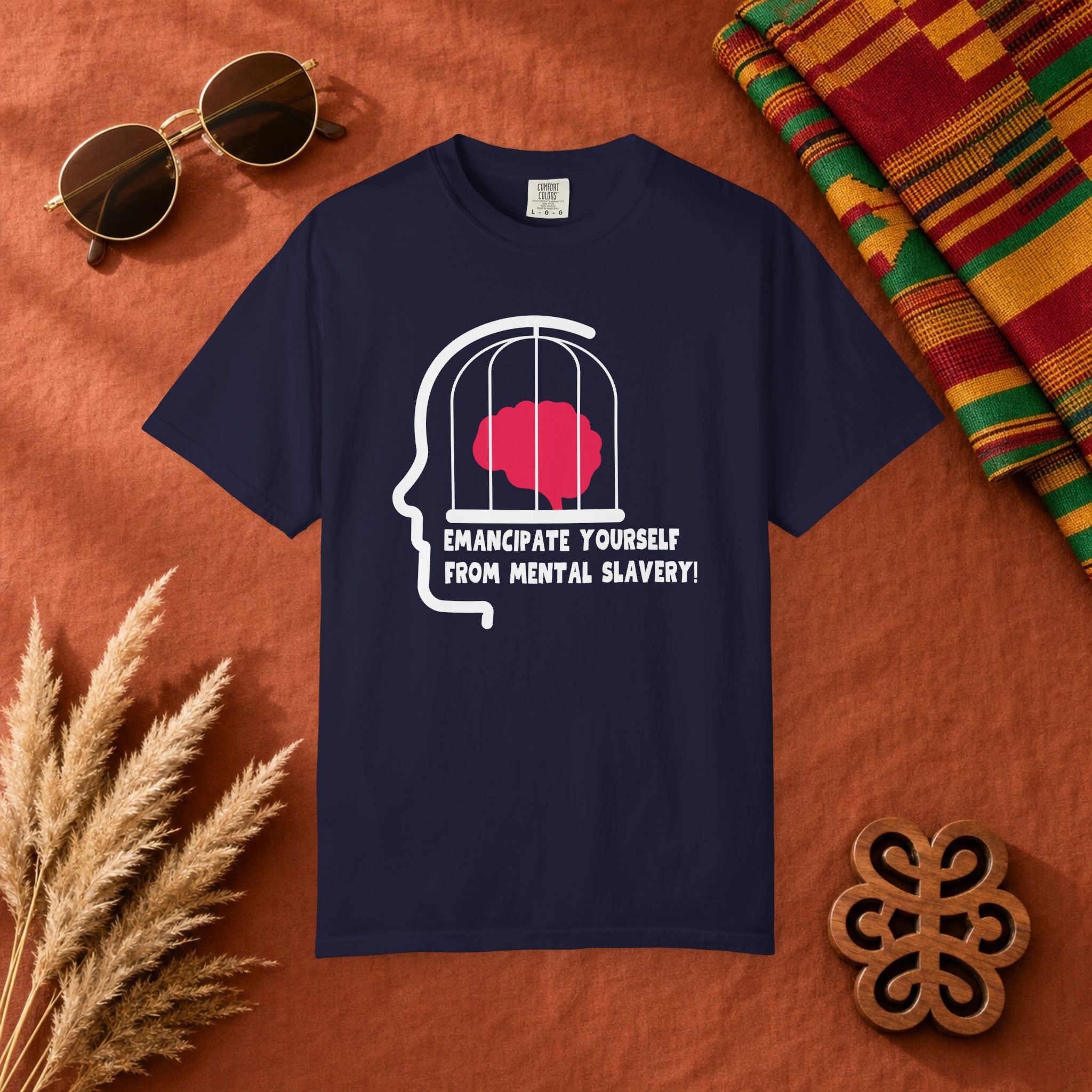T-Shirt — "Emancipate Yourself From Mental Slavery" Brain Cage Design