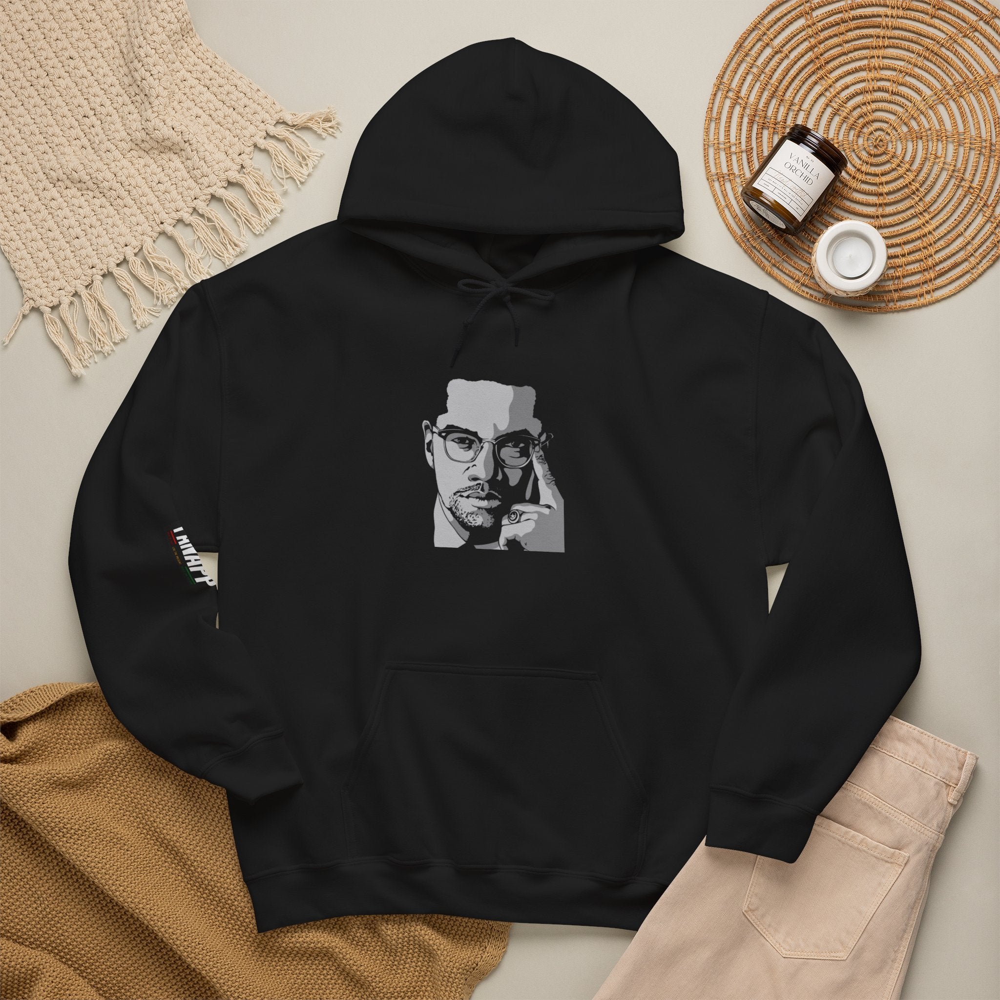 Black Leader Hoodie — Minimalist Monochrome Face Pullover