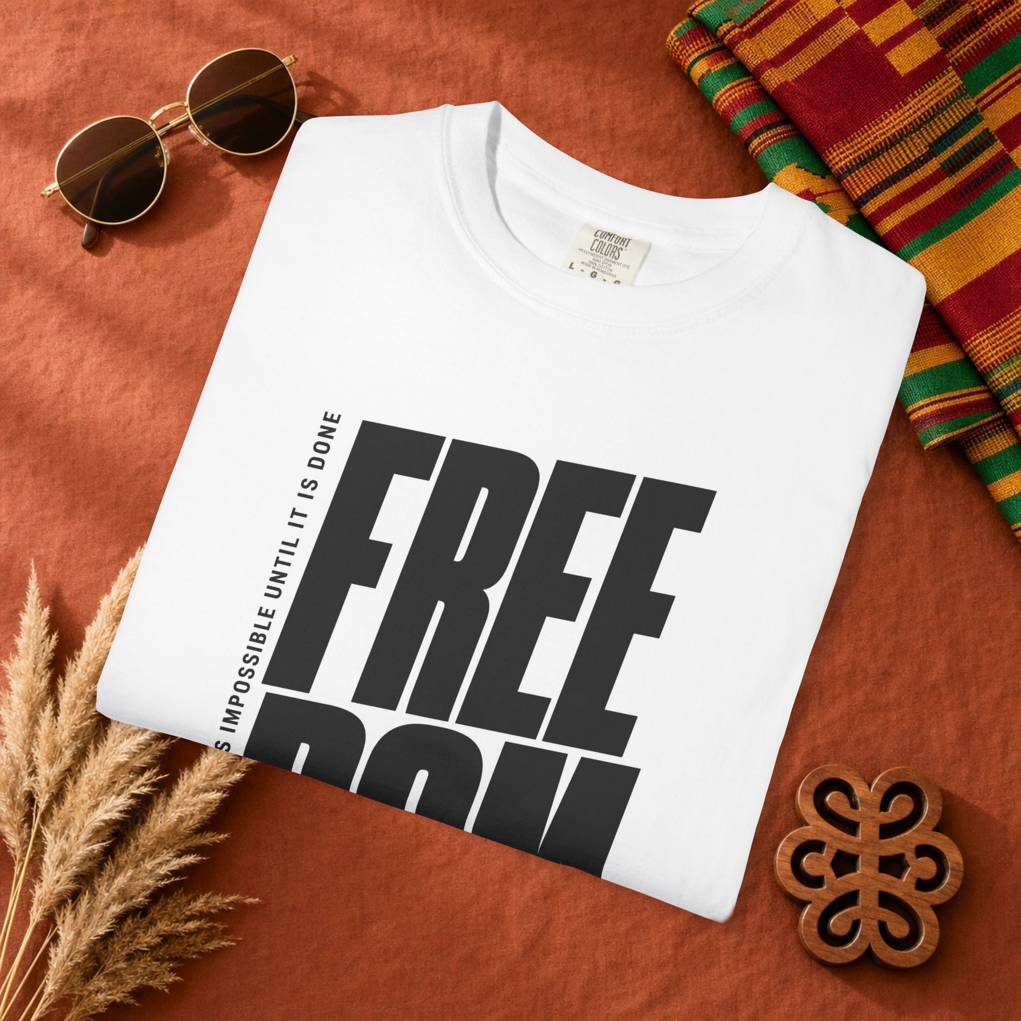 Freedom Bold Graphic T-Shirt — 'FREEDOM' Vertical Typography Tee