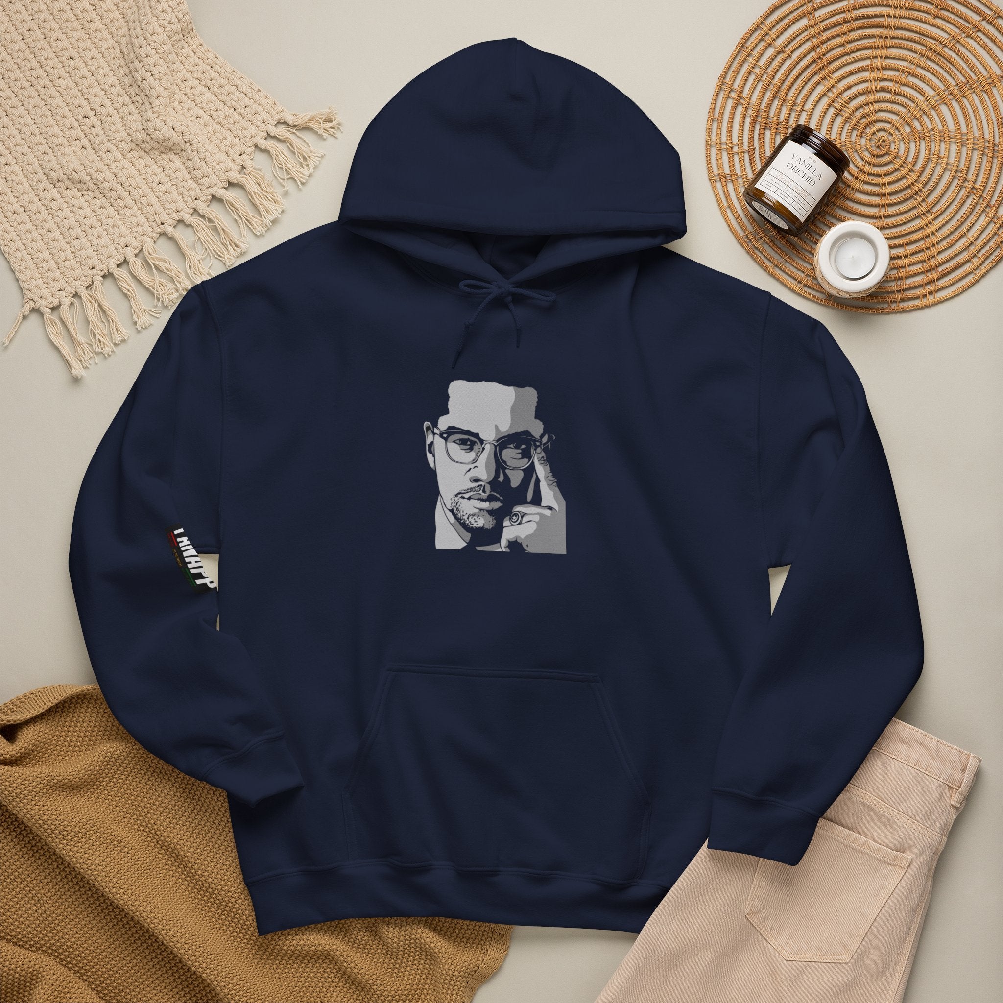 Black Leader Hoodie — Minimalist Monochrome Face Pullover