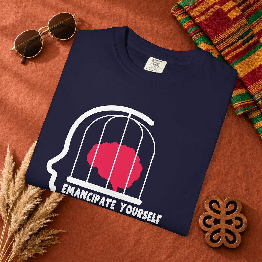 T-Shirt — "Emancipate Yourself From Mental Slavery" Brain Cage Design