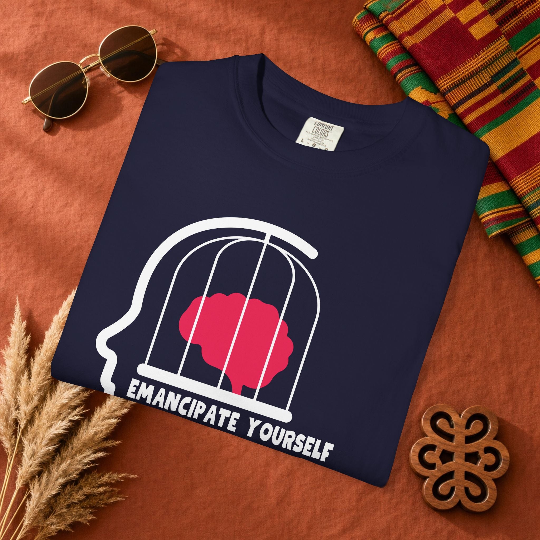 T-Shirt — "Emancipate Yourself From Mental Slavery" Brain Cage Design