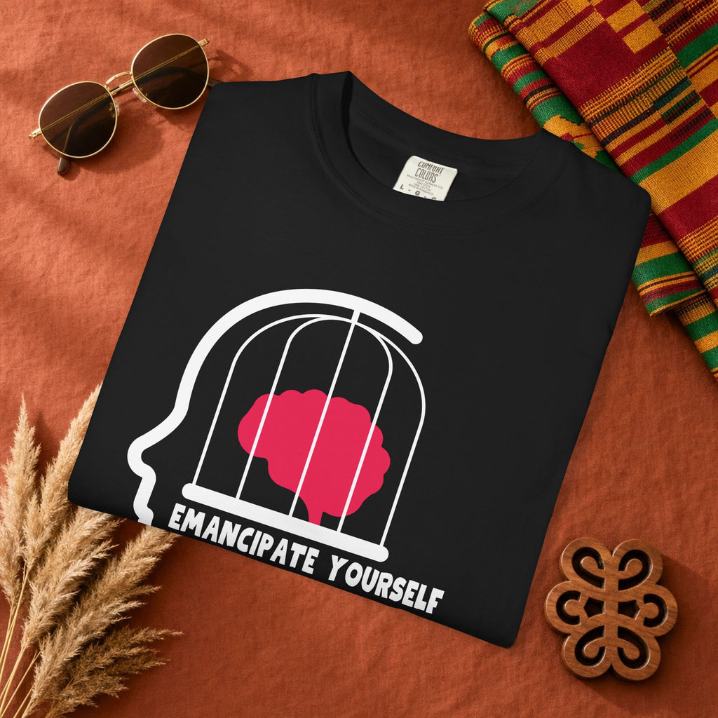 T-Shirt — "Emancipate Yourself From Mental Slavery" Brain Cage Design