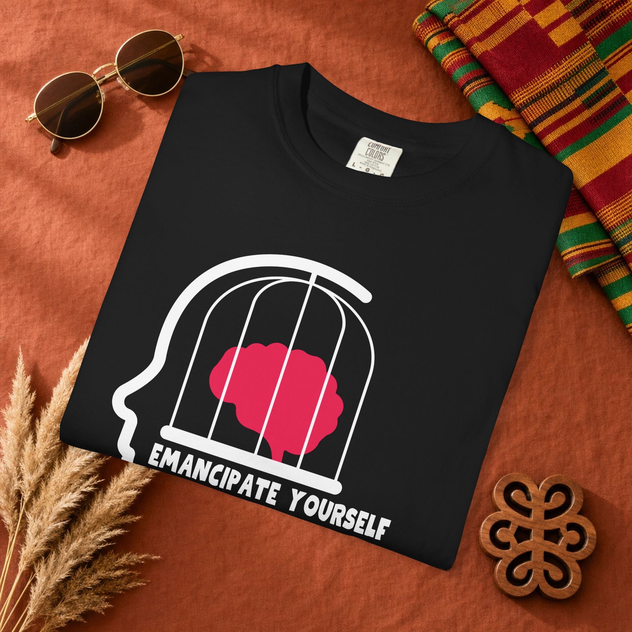 T-Shirt — "Emancipate Yourself From Mental Slavery" Brain Cage Design