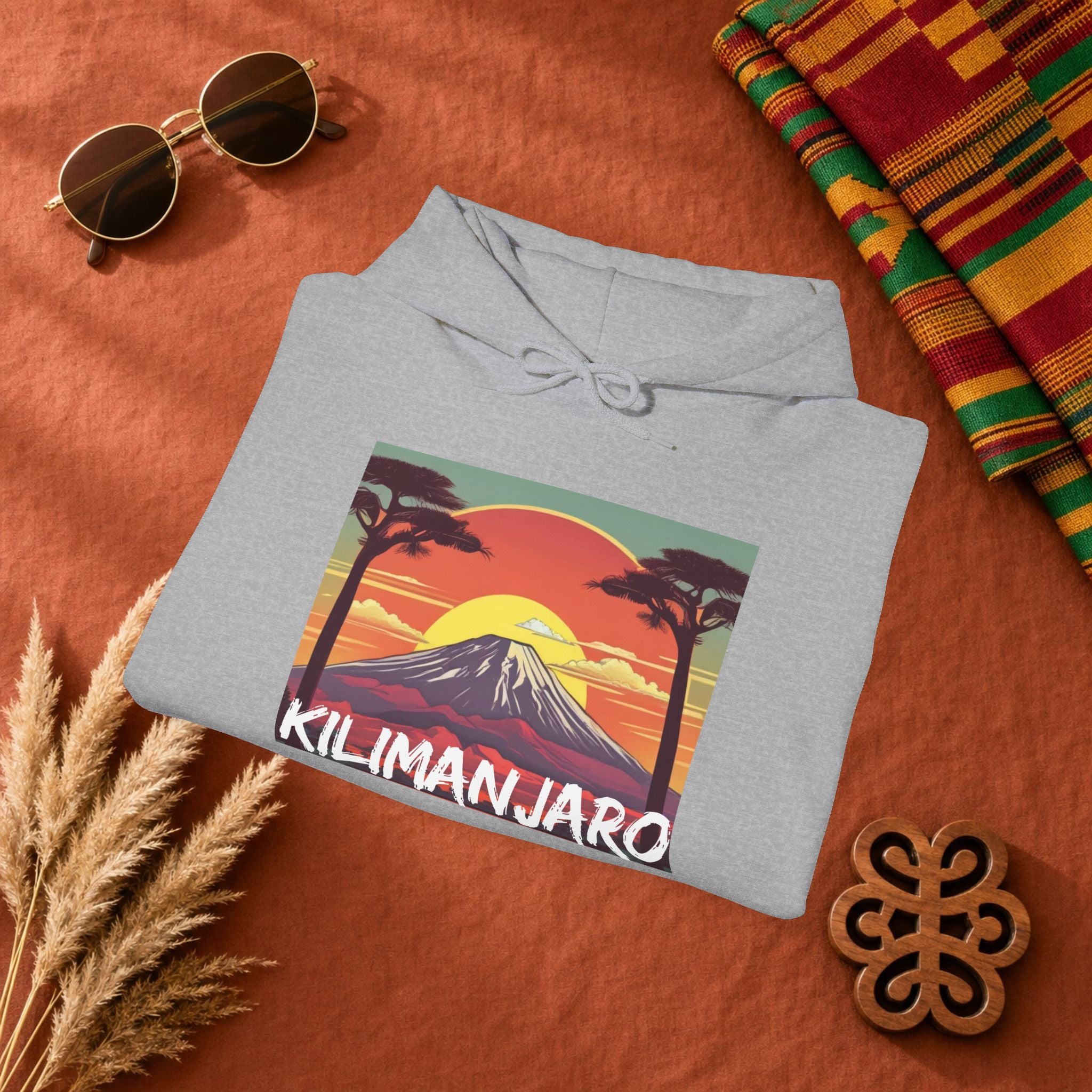 Kilimanjaro Graphic Hoodie — Retro Sunset Mountain Travel Sweatshirt