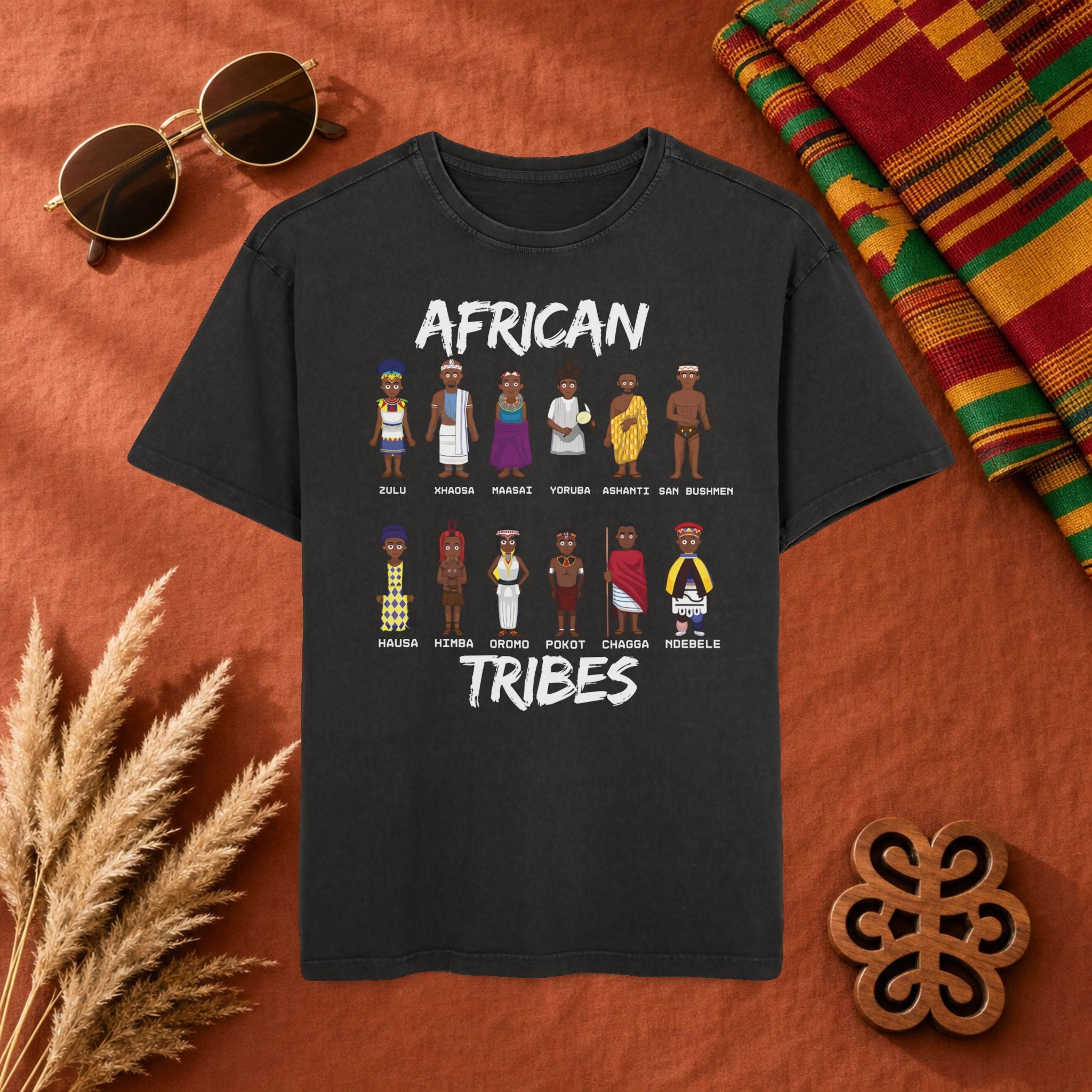 African Tribes Graphic Tee — Men’s Acid Wash Oversized T-Shirt